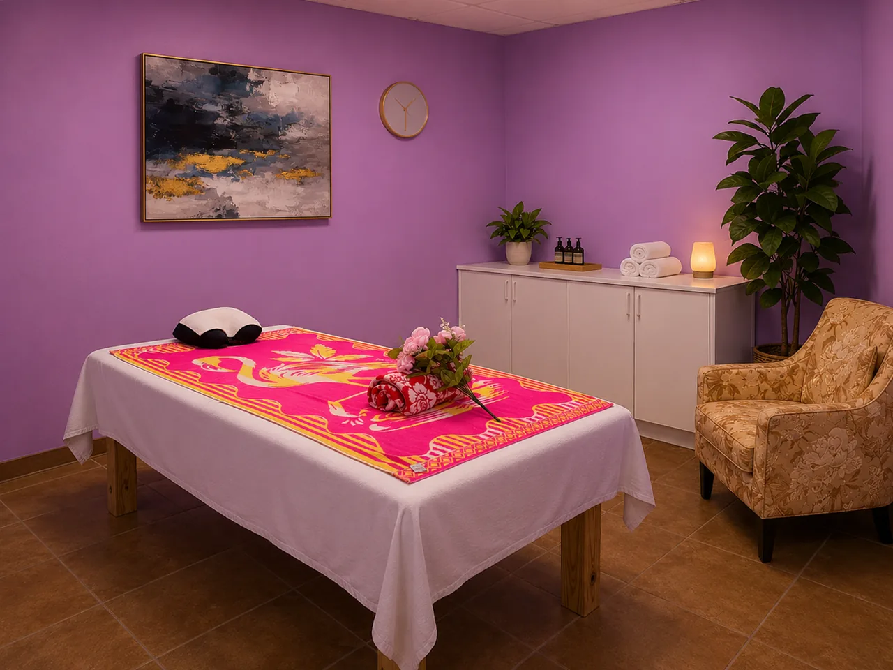 Clean private massage room with warm lighting at U Massage in Corpus Christi TX